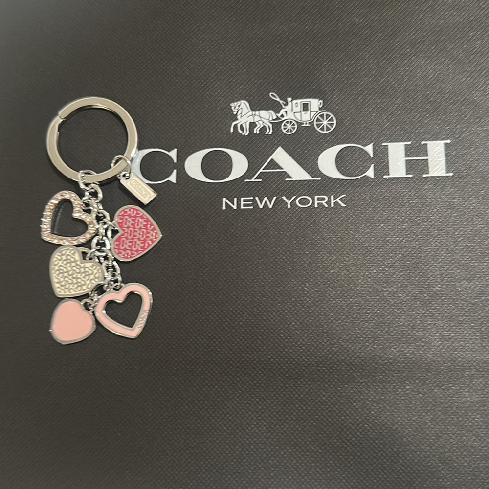Coach pink Heart Charm Keychain - Silver, pink